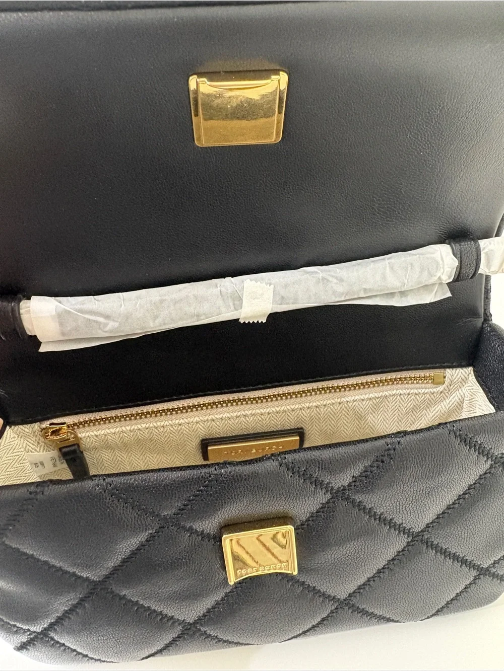 Tory Burch Black Quilted Leather Crossbody with Gold Hardware
